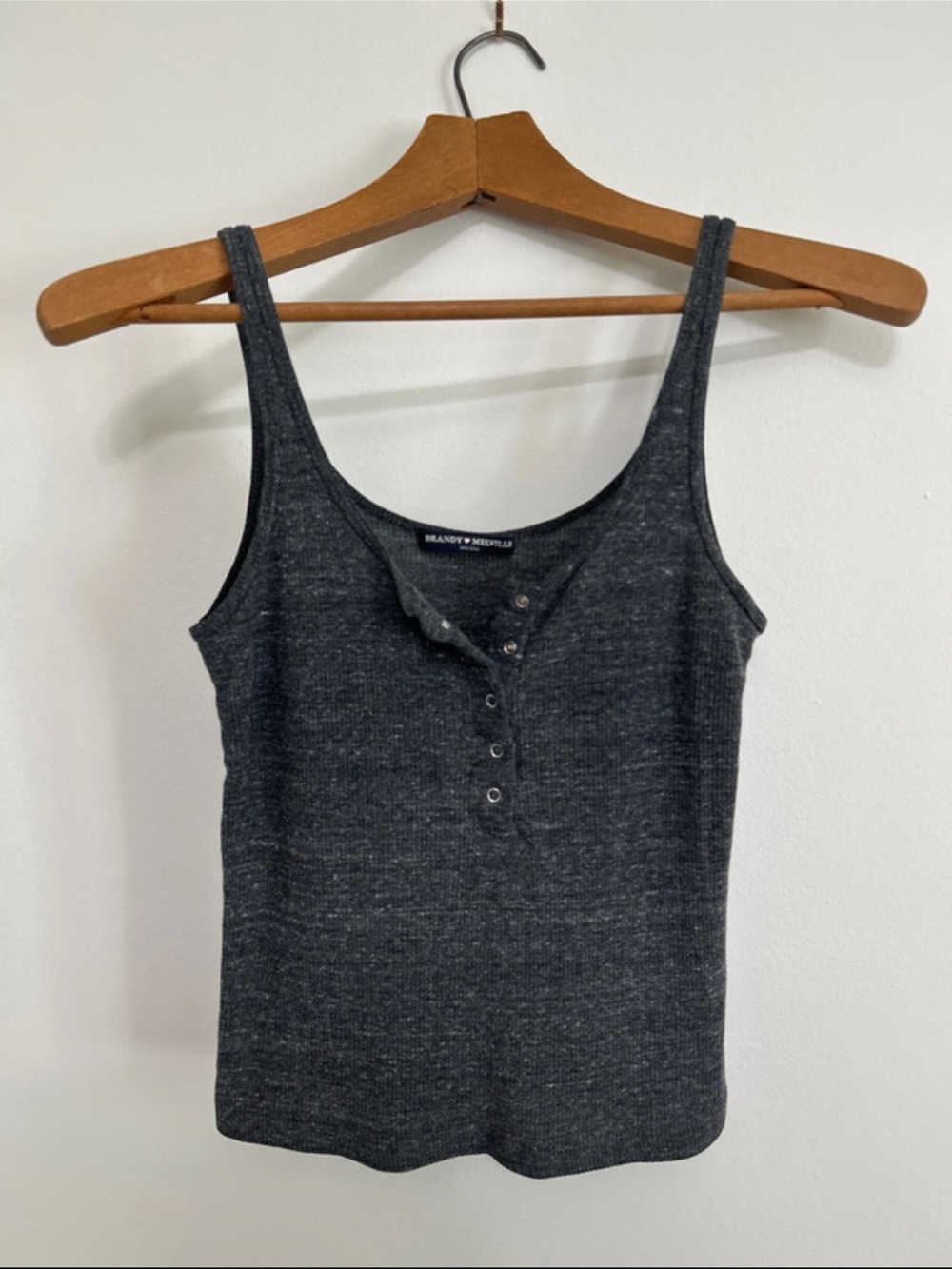Brandy Melville Charcoal Ribbed Henley Tank
